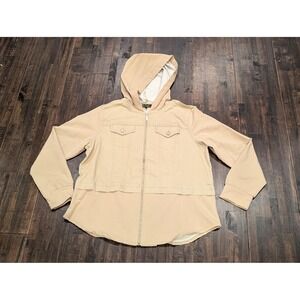 D2 Donna Salyers Jacket Womens Large Beige Tan Hooded Full Zip Mixed Media Denim